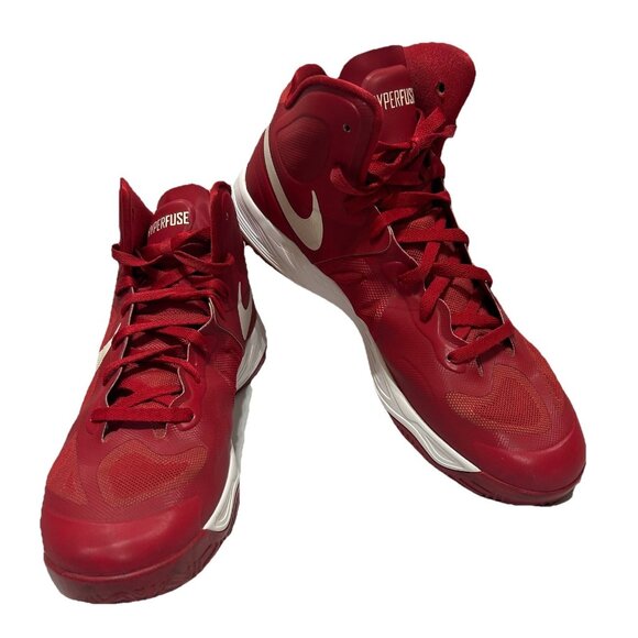 NIKE Hyperfuse 525019-600 Red And White Basketball Shoes Men’s Size 13.5 - Picture 1 of 11